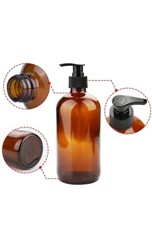 4 Adet 500 Ml Sıvı Pompalı Amber Kahverengi Cam Şişe