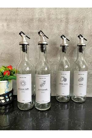 4'lü Cam Yağdanlık Sirkelik Limonluk Beyaz Etiketli Damlatmaz Başlıklı 375 Ml