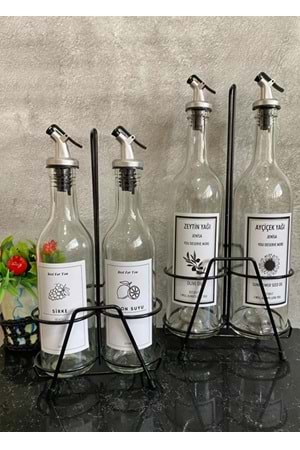 2li Standlı 750 Ml Yağlık 2li 375 Ml Sirkelik Limonluk Mutfak Yağlık Set