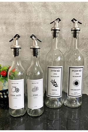 Şeffaf Cam Etiketli Akıtıcılı 750 Ml Yağlık 375 Ml Sosluk Yağdanlık Set