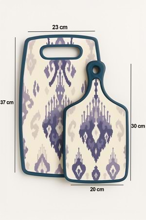 İkat Desenli 2'li Kesme Tahtası Seti – Kaymaz, Dayanıklı, Şık Tasarım