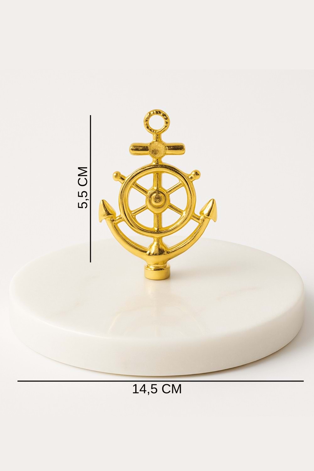 Altın Gemici Çapası Dekorlu Mermer Lokumluk – İkram, Tatlı & Drajelik Sunum Tabağı