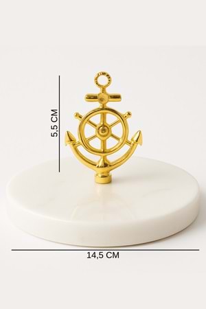 Altın Gemici Çapası Dekorlu Mermer Lokumluk – İkram, Tatlı & Drajelik Sunum Tabağı