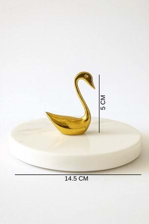 Altın Kuğu Dekorlu Mermer Lokumluk – İkram, Tatlı & Drajelik Sunum Tabağı