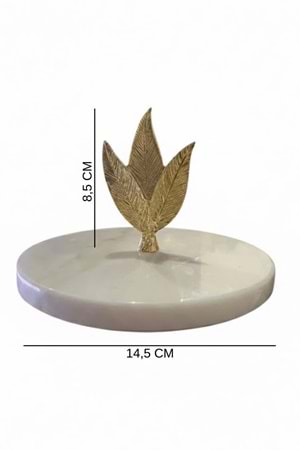 Altın Yaprak Dekorlu Mermer Lokumluk – İkram, Tatlı & Drajelik Sunum Tabağı