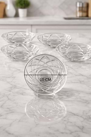 6’lı Elmas Desen Çay Tabağı – Kristal Kesme Şeffaf Cam Sunumluk