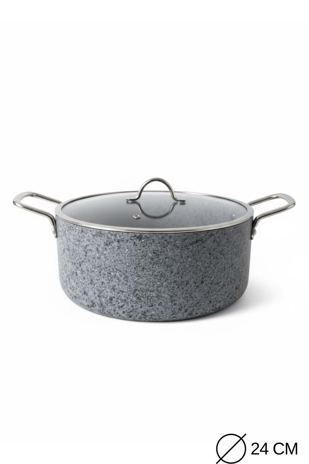 Stone-H 24 cm Çizilmez Yanmaz Yapışmaz Derin Tencere - Cam Kapaklı Tence