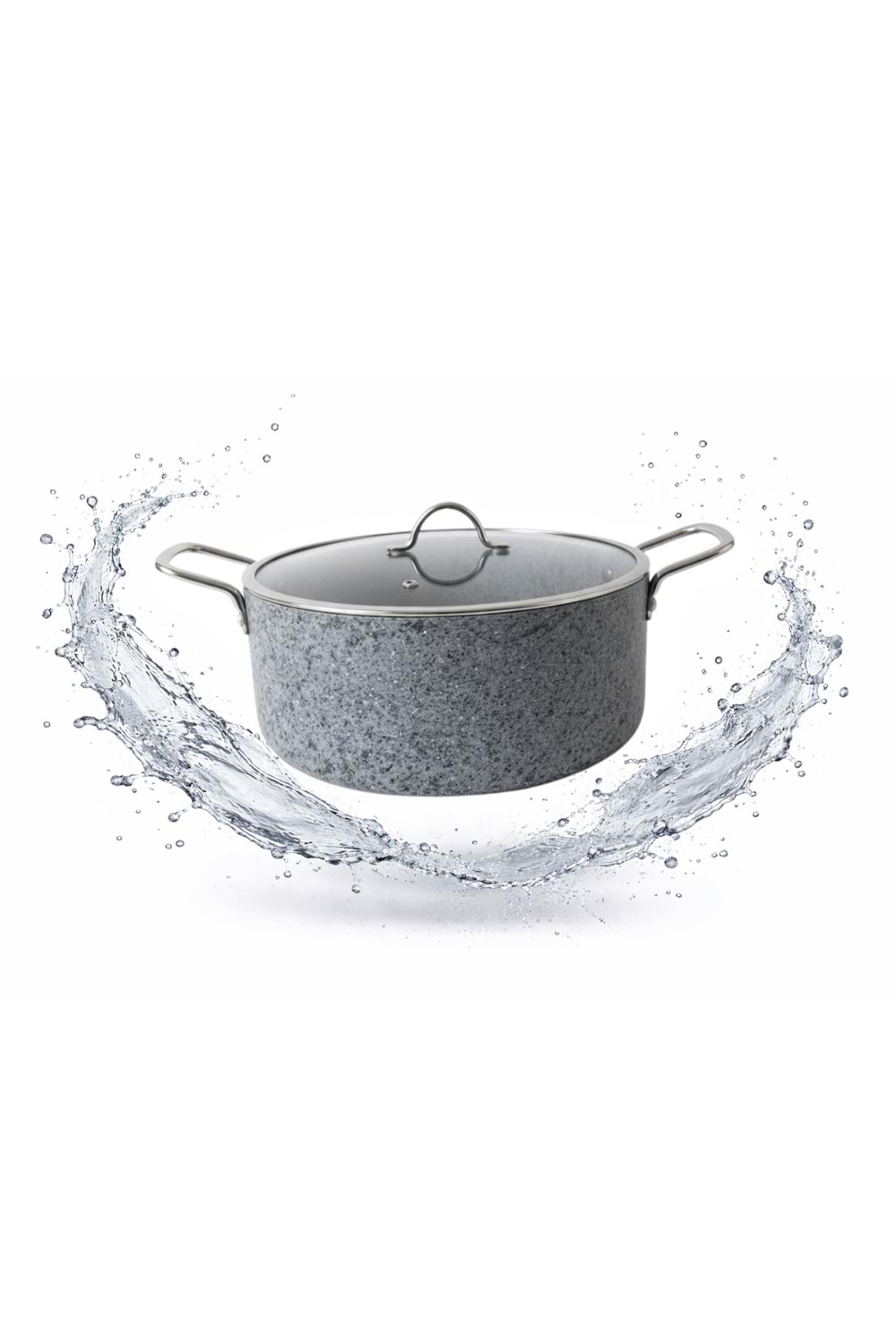 Stone-H 24 cm Çizilmez Yanmaz Yapışmaz Derin Tencere - Cam Kapaklı Tence