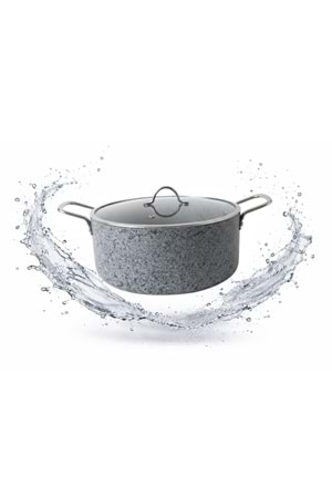 Stone-H 24 cm Çizilmez Yanmaz Yapışmaz Derin Tencere - Cam Kapaklı Tence