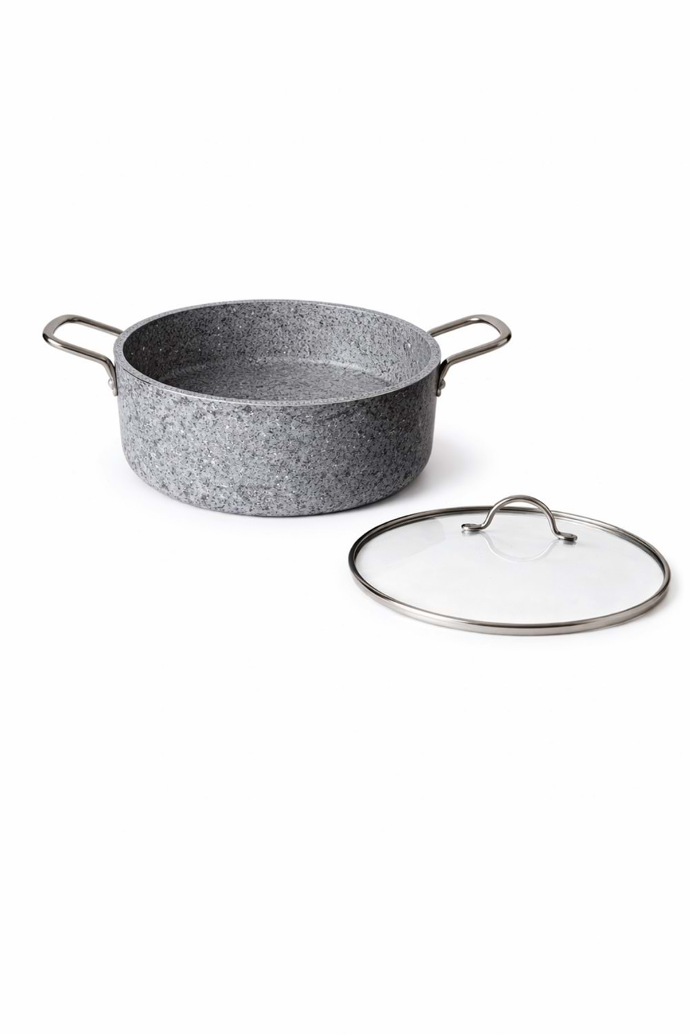 Stone-H 24 cm Çizilmez Yanmaz Yapışmaz Derin Tencere - Cam Kapaklı Tence