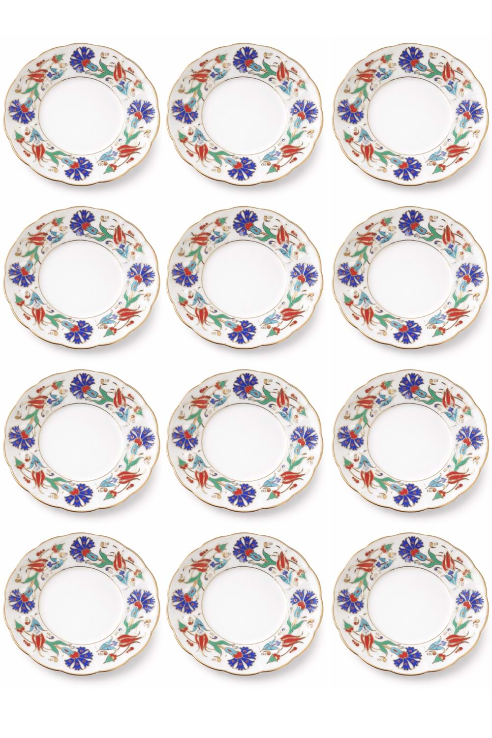 12’li Yaldızlı İznik Motif Porselen Çay Tabağı – Desenli Çay Tabak