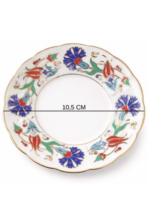 12’li Yaldızlı İznik Motif Porselen Çay Tabağı – Desenli Çay Tabak