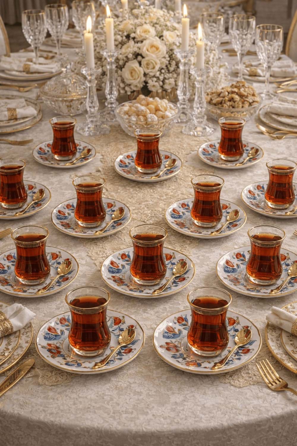 12’li Yaldızlı İznik Motif Porselen Çay Tabağı – Desenli Çay Tabak