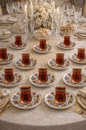 12’li Yaldızlı İznik Motif Porselen Çay Tabağı – Desenli Çay Tabak