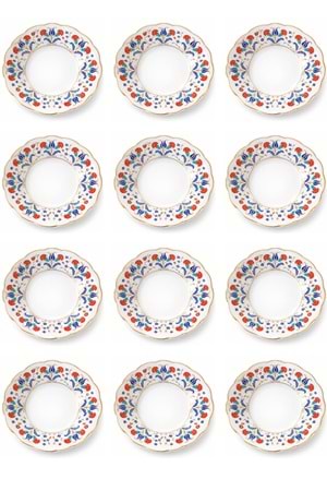 12’li Yaldızlı Çiçek Motif Porselen Çay Tabağı – Desenli Çay Tabak